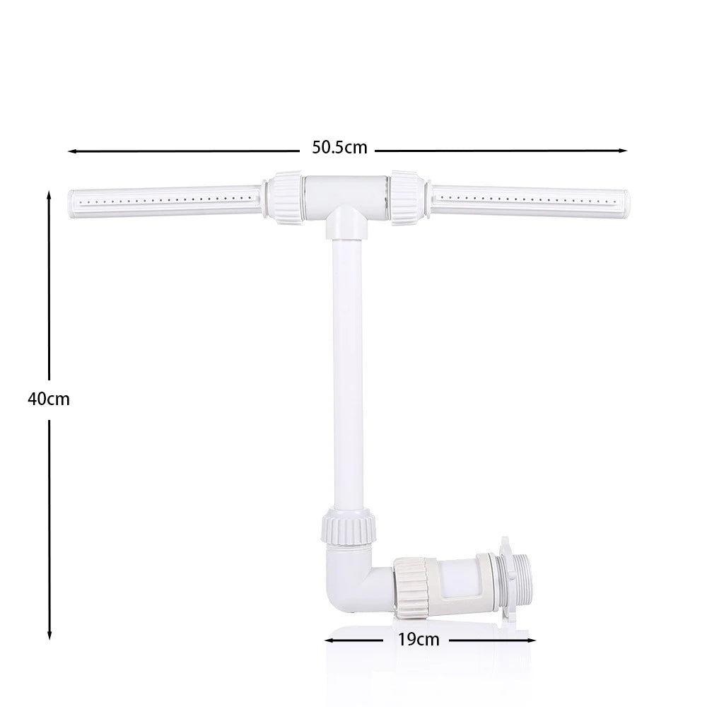 Dual spray swimming pool fountain dimensions and adjustable sprinkler size