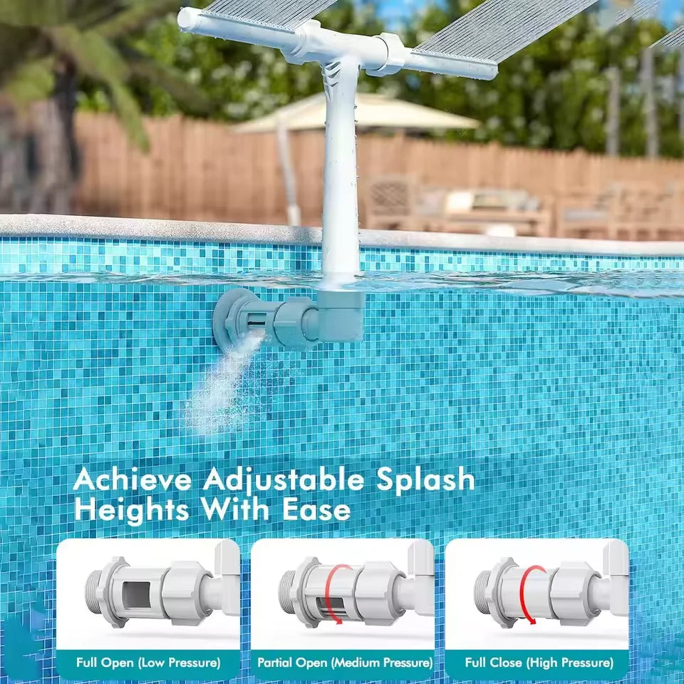 Adjustable pool fountain splash height with water pressure control