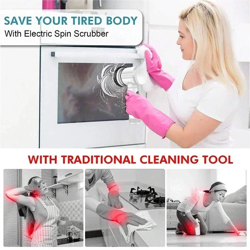 Cordless electric spin scrubber cleaning oven surface quickly with rechargeable brush