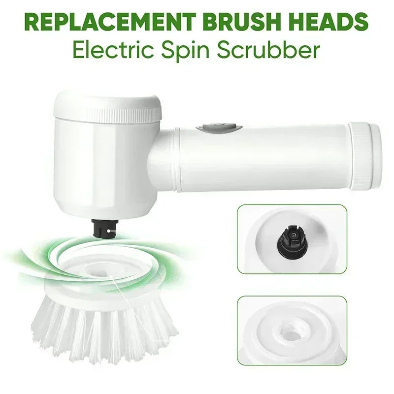Cordless electric spin scrubber with 5 replaceable brush heads for deep bathroom and kitchen cleaning